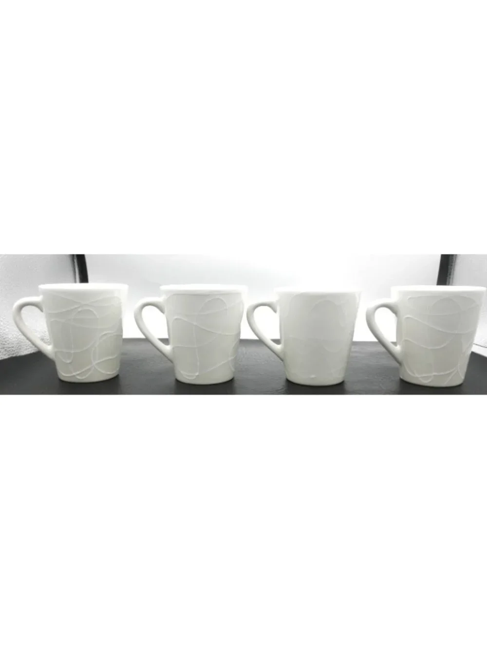 Marketplace Brand Cream Embossed Abstract Swirl Pattern 10 Ounce Mugs Set of 4 - Picture 12 of 12